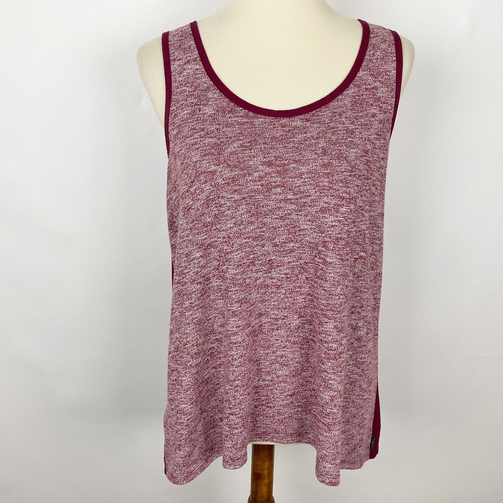 Eddie Bauer‎ Mixed Media Marled Knit Woven Back Tank Top Womens Small Burgundy